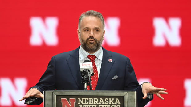Nebraska Cornhuskers head coach Matt Rhule speaks at the introductory press conference at the Hawks Championship Center on the University of Nebraska-Lincoln campus